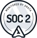 SOC 2 compliance badge, monitored by Drata