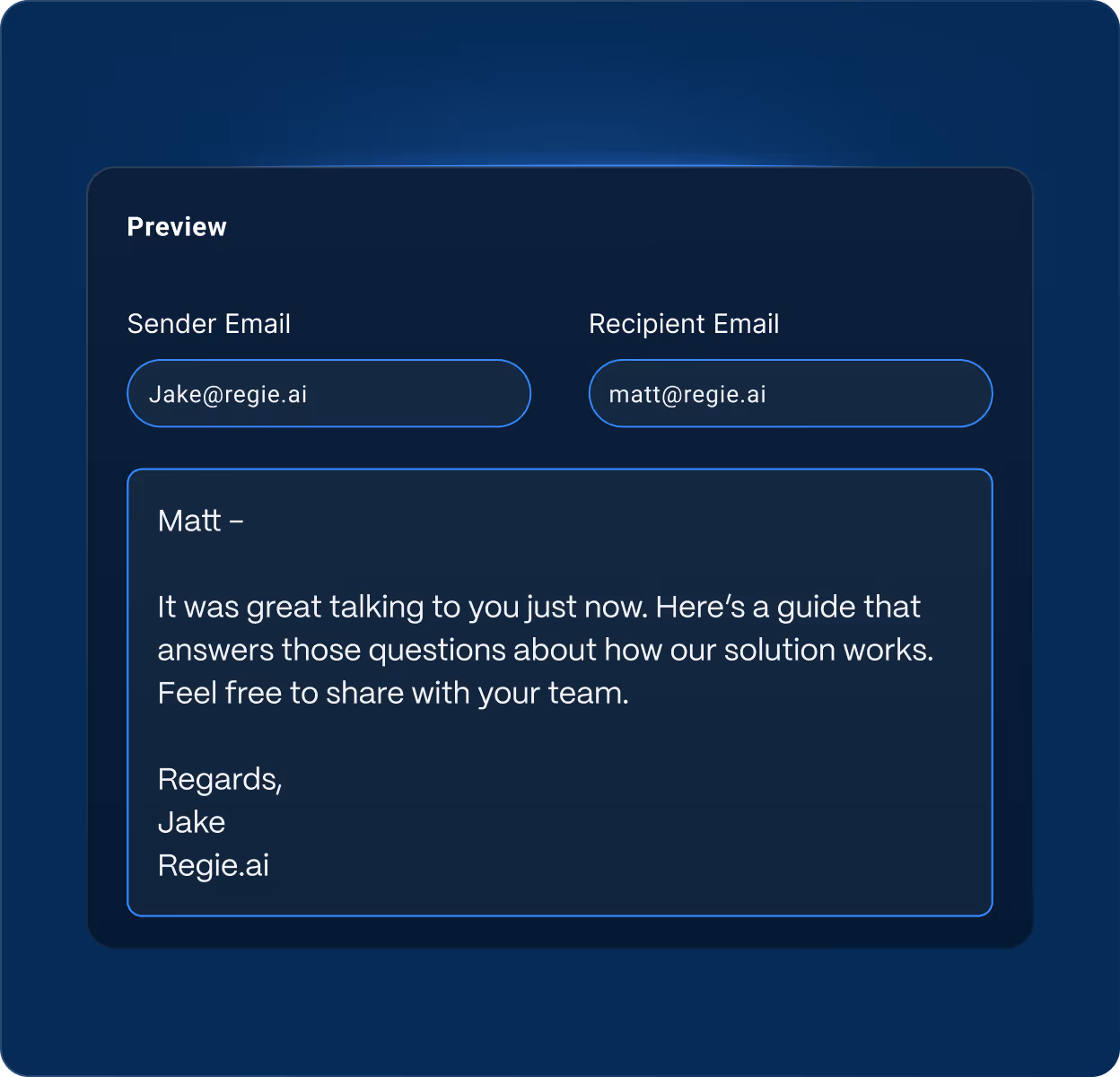Drafted follow-up email generated automatically after a call